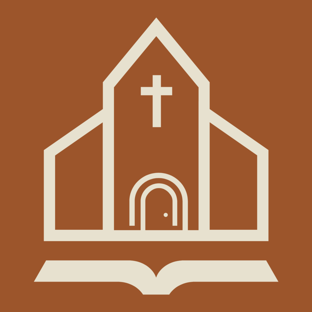 church on bible with cross and a door